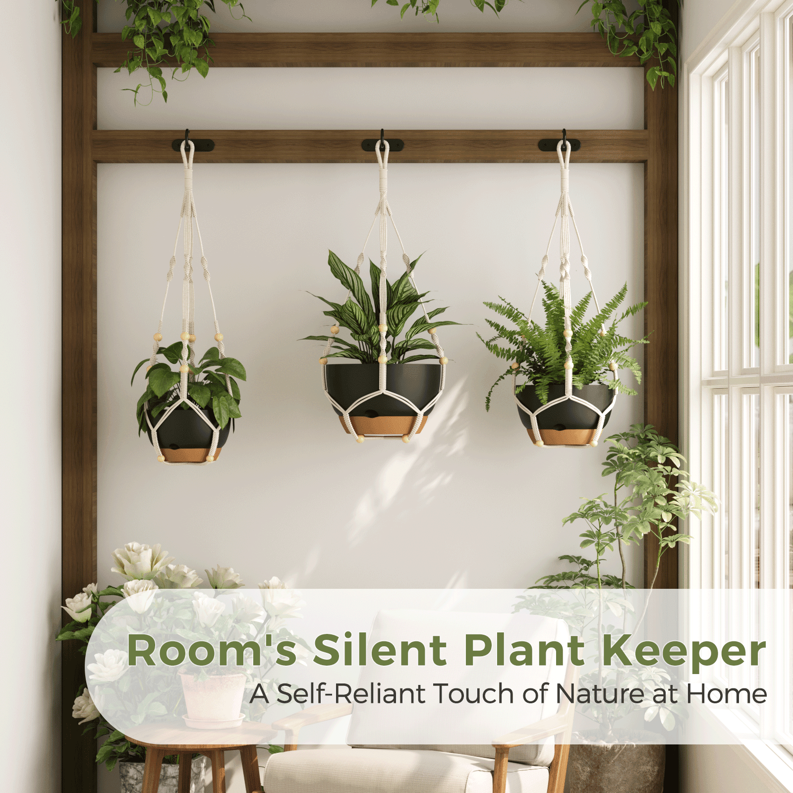 10 inch Plant Pot Hanging Planters Self Watering Pots for Indoor Plants, 3 Pack Plastic Hanging Basket with Removable Tray for Home Garden Porch Balcony Patio Decor,black