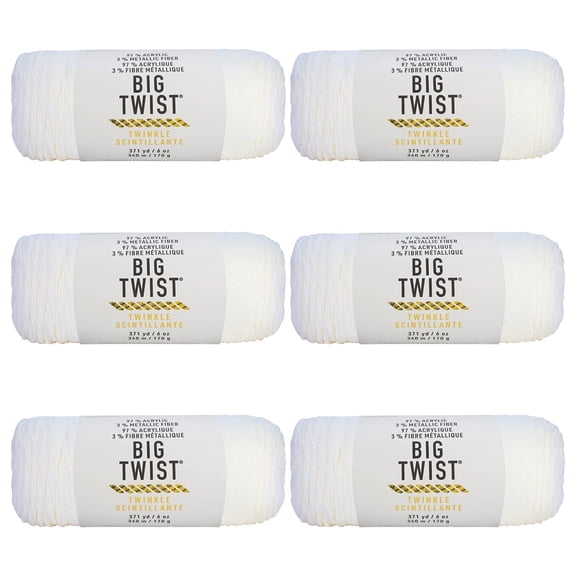Big Twist Twinkle Yarn, Medium Worsted Sparkle Acrylic Blend, Assorted Colors, 6 oz. Skein, 6-Pack