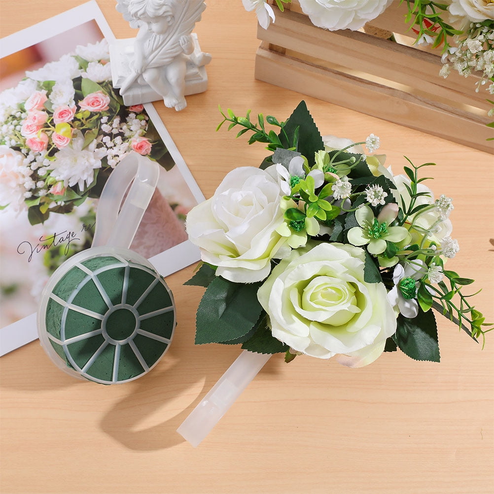 EXHUMKY 3pcs Flower Bouquet Carrier Plastic Green for Bridal Style with Support for Flowers