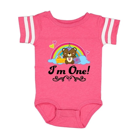 

Inktastic First birthday Baby Bear Rainbow Gift Baby Girl Bodysuit