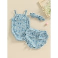 thumbnail image 5 of Musuos Baby Girls 3Pcs Summer Outfit 3M 6M 12M 18M Sleeveless Button Front Romper + Shorts + Headband Set Newborn Clothes, 5 of 9