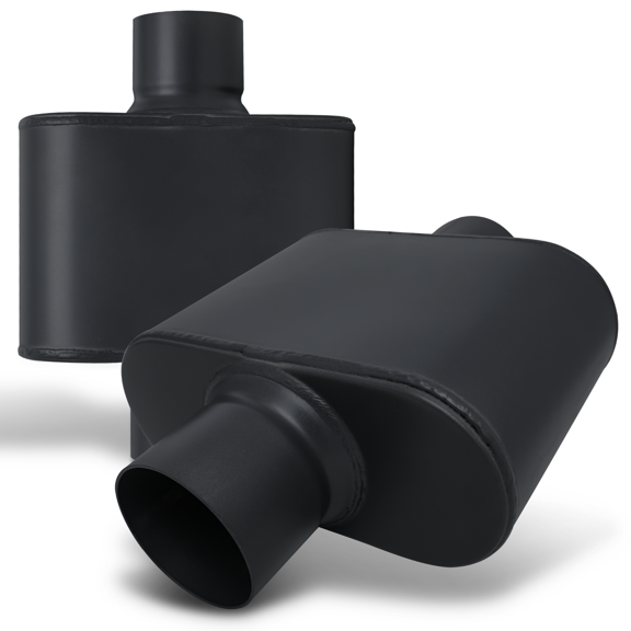 M-AUTO 2.5"Inlet/Outlet Black [CHAMBERED EXHAUST MUFFLER] Straight-Through Round Stainless Steel Center Tip,Set of 2