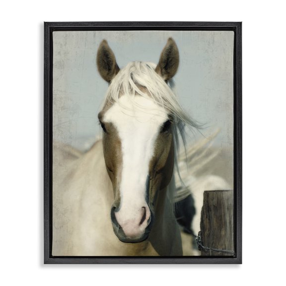 Stupell Industries Rustic Lodge Horse at Rustic Fence Black Floating Frame Canvas Art, 17 x 21, by Rhonda Addison