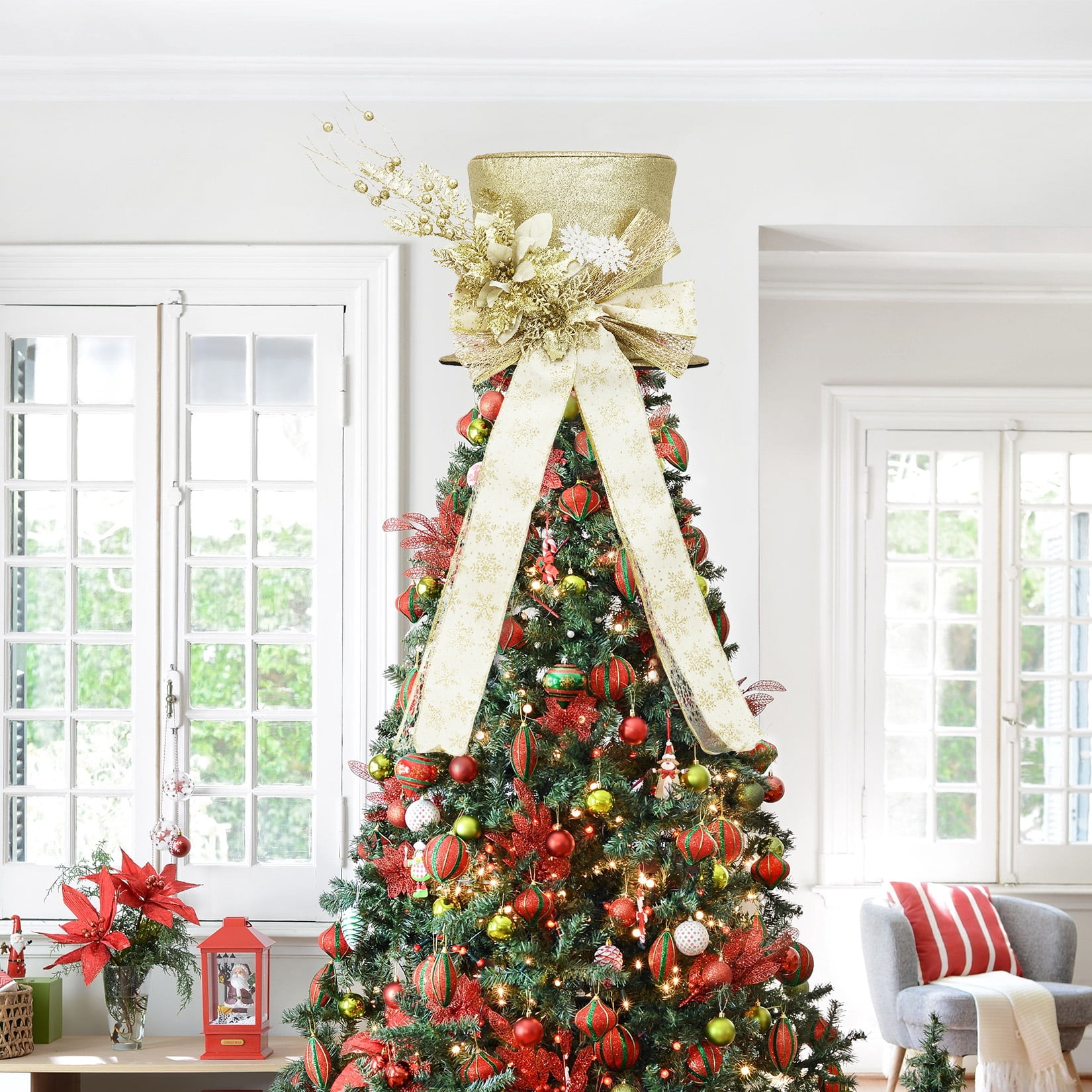 Towallmark Christmas Tree Topper, Ribbon Bow Topper for Tree,Xmas Ornaments for Holiday Decor, Great Gift Christmas Decoration,9.84 x 9.84 in
