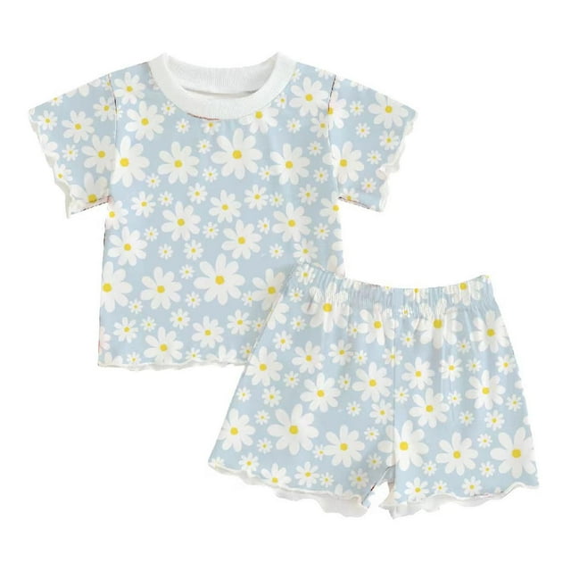 Ensembles à Manches Courtes avec Revers, Mode Enfant Décontracté Hauts à Manches Courtes Ensembles à Revers Col Bouton Pantalons Courts Imprimés Ensembles