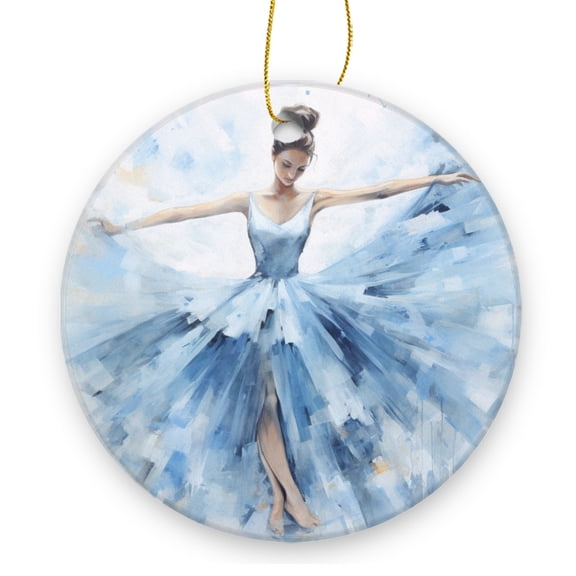 Round Christmas Ornament Xmas Keepsake Ceramic Ornaments Holiday Decorations for Tree Christmas Gift Ideas 2.95in - Ballet Dancer in A Blue Swirling Dress