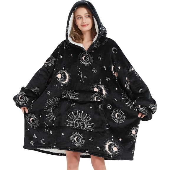 Sun and Moon Blanket Hoodies for Women and Men Adult Oversize Wearable Blanket Hoodies for Soft and Warm
