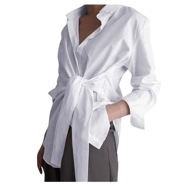 asddcavvf Blouse pour Femmes Printemps Été Chic Confortable Décontracté Chemise à Taille Nouée Off