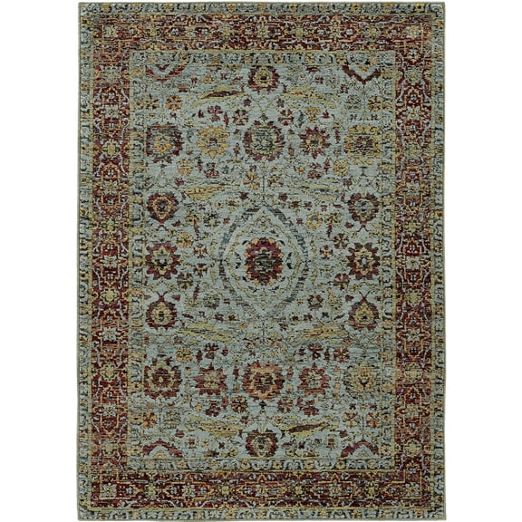 Moretti Glow Area Rug 7155A Blue Petals Bordered 8' 6" x 11' 7" Rectangle