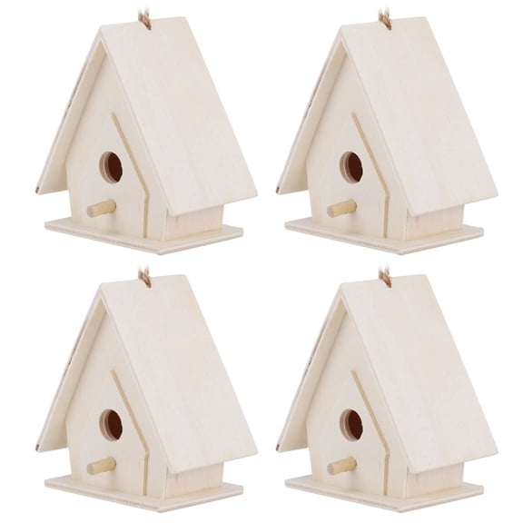 4 Pack Mini Hanging Wooden Bird House Nests for Garden Yard, Outdoor Platane Wood Decorative Bird Cage Ornaments Small Nesting Box Craft Decor (2.8 x 1.6 x 2.6 inches / 7 x 4 x 6.5 cm)