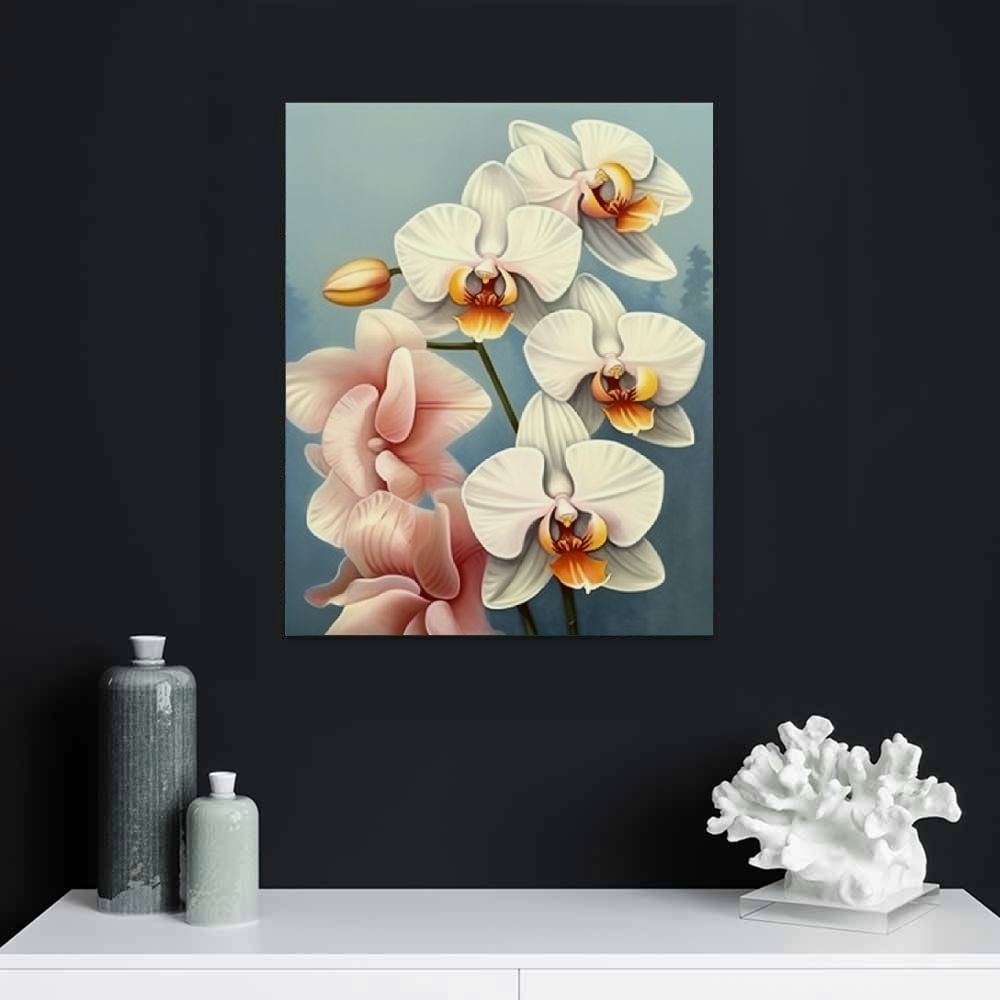 Shiartex White Flower Wall Art Canvas Butterfly Orchid