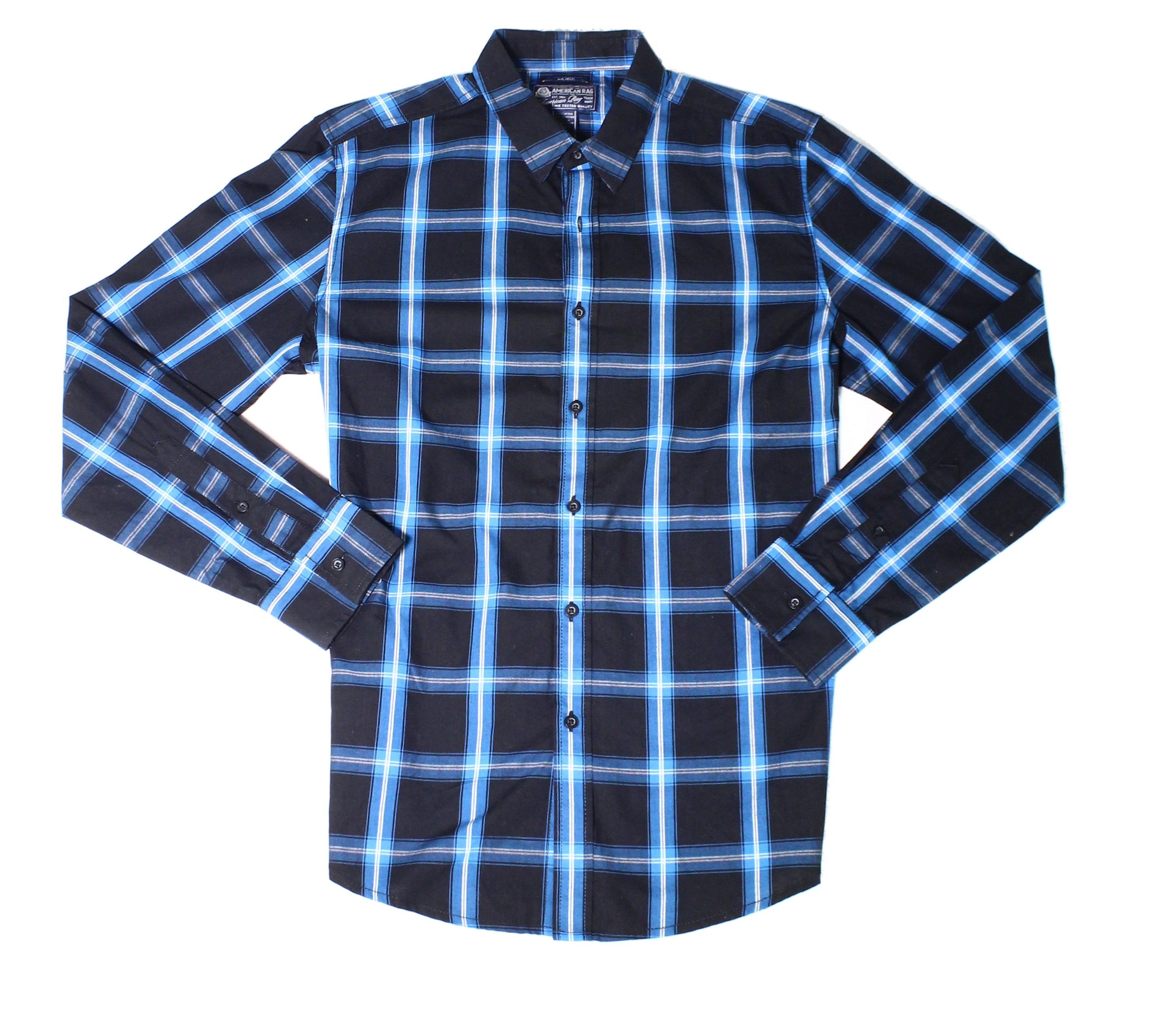 American Rag NEW Navy Blue Mens Size Large L Button Down Plaid Shirt