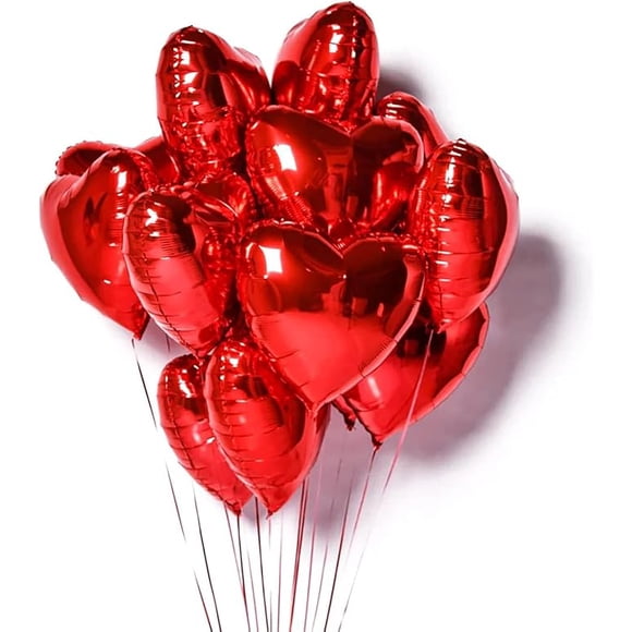 Valentines Balloons, 20pcs Red Heart Premium Aluminum Balloons 18 inch Large Red Balloon for Valentines Day Wedding Engagement (2 Roll Ribbon)
