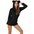 thumbnail image 5 of ZyeKqe Short Rompers for Women Warm Fuzzy Fleece Sherpa Hooded Jumpsuits Cute Bear Onesie Zipper Plush Sleepwear, 5 of 8