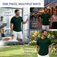 thumbnail image 6 of Nestiefly Mens Cotton Notch Neck T-Shirts Short Sleeve Button Casual Basic Tees Work Shirts Dark Green 2XL, 6 of 8