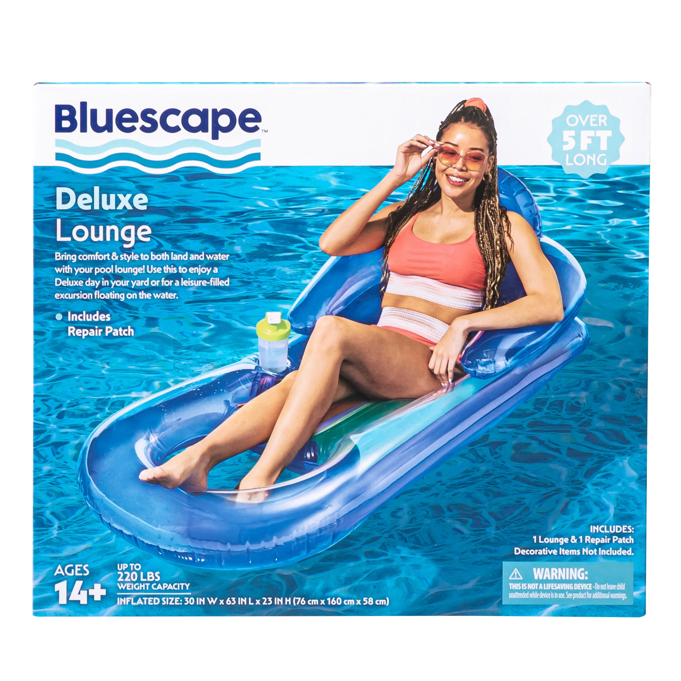 Bluescape Deluxe Lounge Inflatable Pool Float Blue Age 14 up Unisex