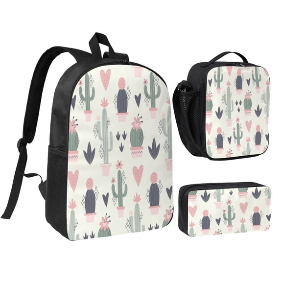 Cute Cactus Backpack 17 Inch Set with Lunch Bag and CaseDurableTravel Bag Combo for Work Commuting Daily Use
