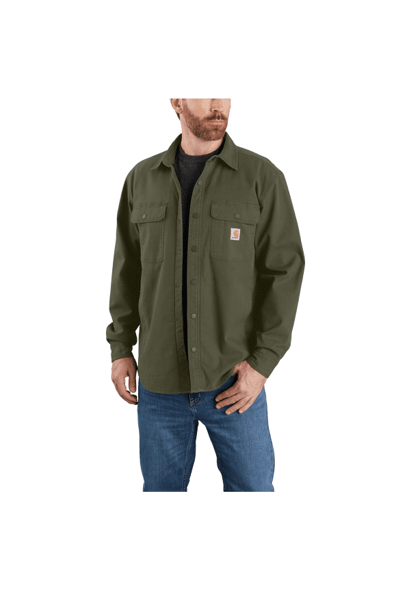 Rugged Flex Relaxed-Fit Canvas Fleece-Lined Shirt Jacket for Men - Basil - XLT