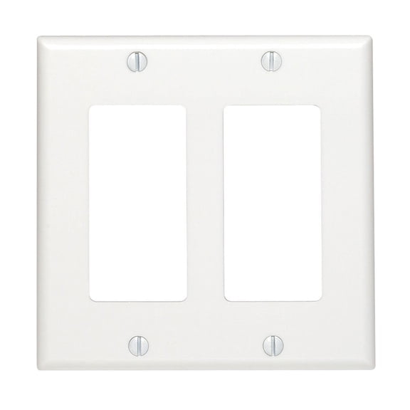 Leviton 80409-W 2-Gang Decora/GFCI Device Wallplate Standard Size Smooth-Faced White