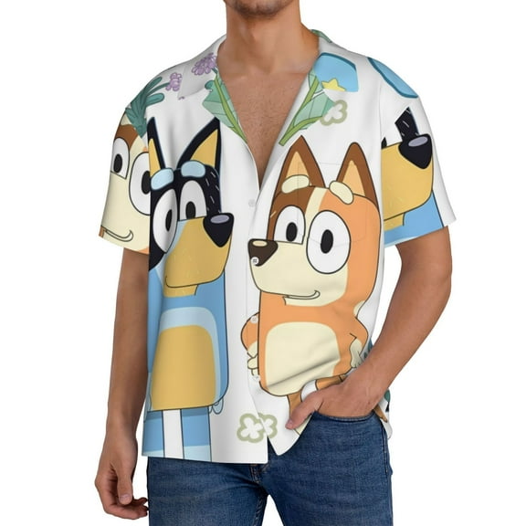 Saiise Bluey Mens Front Pocket Hawaiian Shirts Casual Floral Shirts Short Sleeve Button Down Beach Tropical Shirts