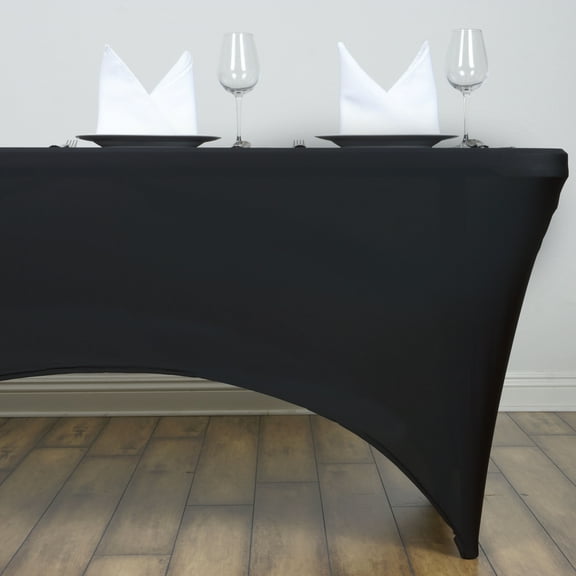 BalsaCircle 4 Feet Rectangular Spandex Fitted Elastic Stretchable Tablecloth Black