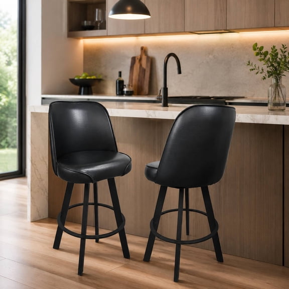 Swivel Bar Stools Set of 2 Counter Height Swivel Bar Stools with Backs, Faux Leather Barstools for Kitchen Island, Home Bar, Black