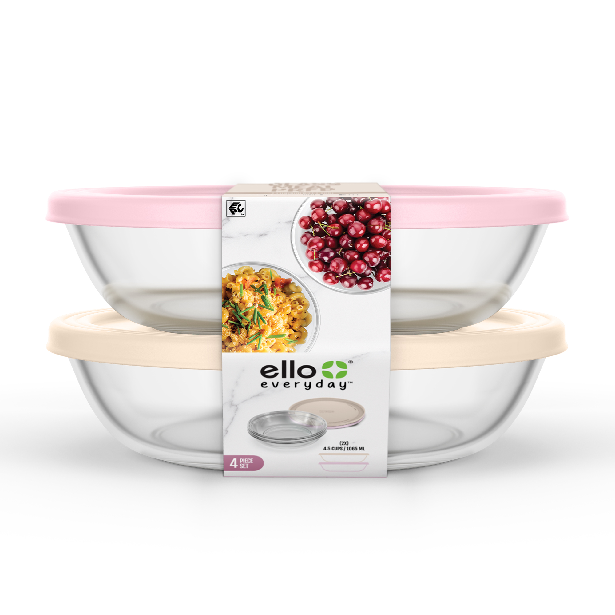 Ello Everyday 4.5 Cup Shallow Bowl 4 Piece Meal Prep Set -Preppy Blooms color