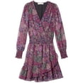 thumbnail image 1 of Michael Kors Womens Patchwork Ruffled Dress, Purple, Large, 1 of 3