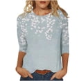 thumbnail image 3 of Craaazy Hauts Tendance pour Femmes Grande Taille Coupe Ample Imprimé Floral Col Rond Style Décontracté Blouse à Manches 3/4 pour le Printemps, l'Été, Sorties Quotidiennes, 3 of 5