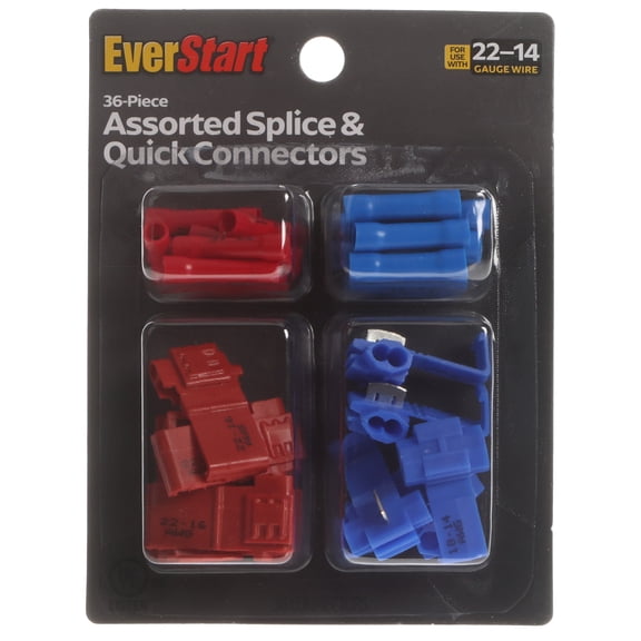 EverStart UL Certified 36-Piece Assorted Quick Splice Connector Kit - Red & Blue, 22-14GA for Automotive