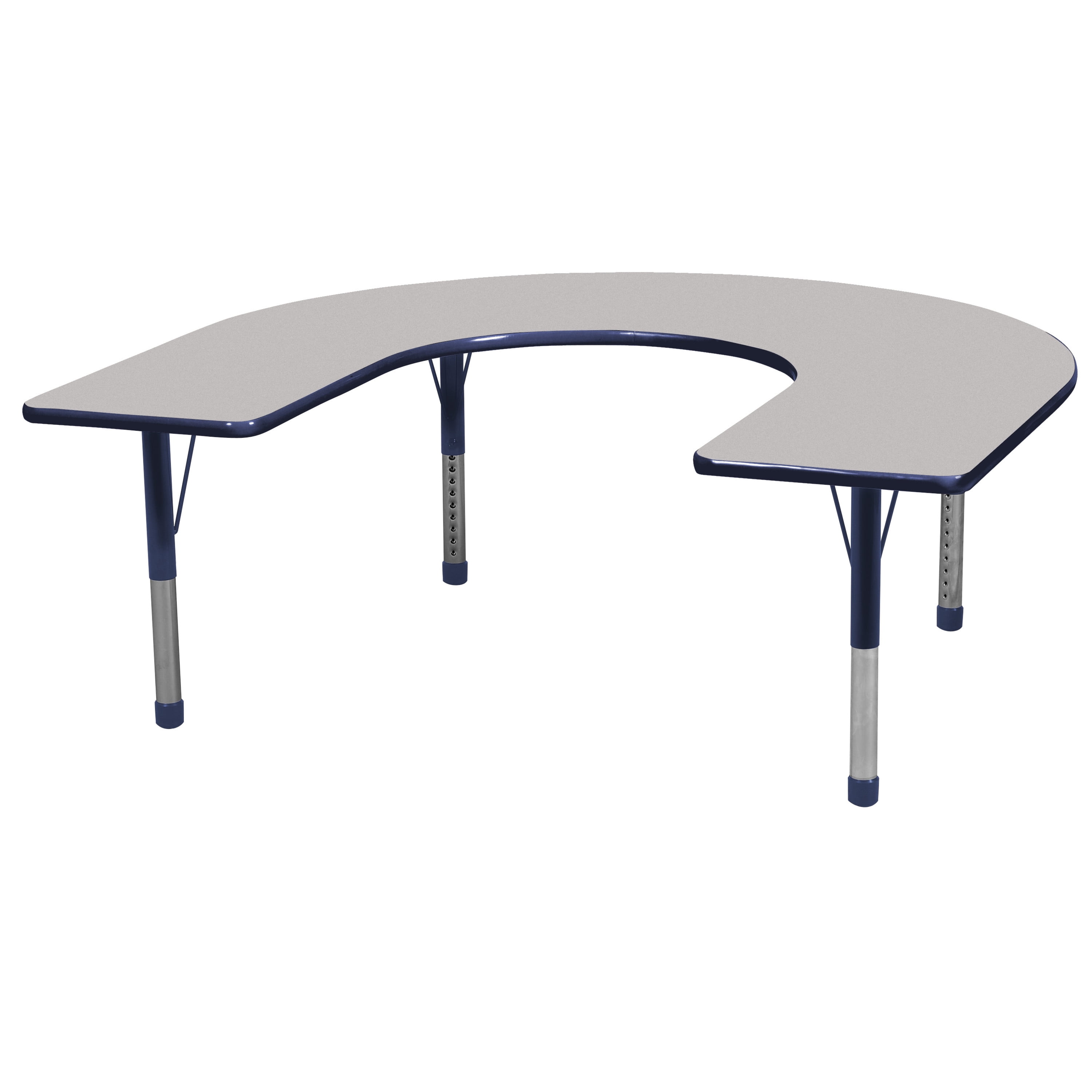 ECR4Kids Thermo-Fused 60 x 66 Horseshoe Activity School Table Grey/Navy Chunky Legs Adjustable Height 15-24 inch 