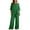 Green, variant on Women Casual Linen Blend 2 Piece Loungewear Set, Round Neck Irregular Tunic Top & Pull-On Wide Leg Trousers, Resistant Summer Daily Suit, Solid 8 Shades S-XXXL True To Size