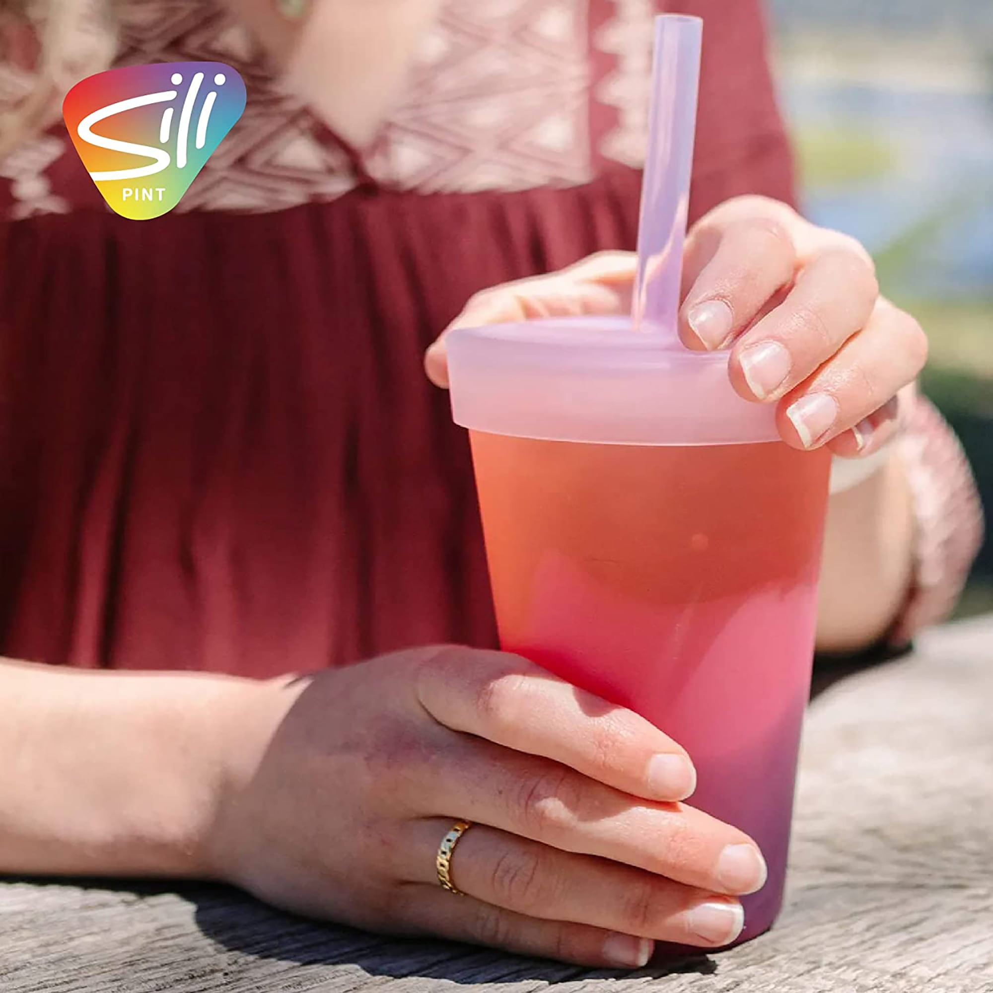 Silipint: Silicone 22oz Straw Tumblers: 2 Pack Sugar Rush - Reusable Unbreakable Cup, Flexible, Hot/Cold, Airtight Lid