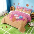 thumbnail image 3 of Manfei Cute Baseball Twin Quilt Set, Sport Twin Coverlet Set, Hot Pink Blue Tan, Pink Reversible 2pcs, 1 Bedspread and 1 Pillowcase, 3 of 7