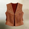 thumbnail image 2 of Women's Faux Suede Fringe Vest Rivet Open Front Sleeveless Western Crop Jacket Coffee-A L(L), 2 of 9
