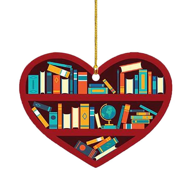 Adorno Acrílico Para Colgar En Forma De Estantería Con Corazones Para Los Amantes De Los Libros