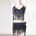 thumbnail image 3 of GERsome Sequin Hip Skirt with Bra Top Shiny Rave Outfits Tassel Belly Dance Skirt Set Performance Costume Skirt for Women, 3 of 3
