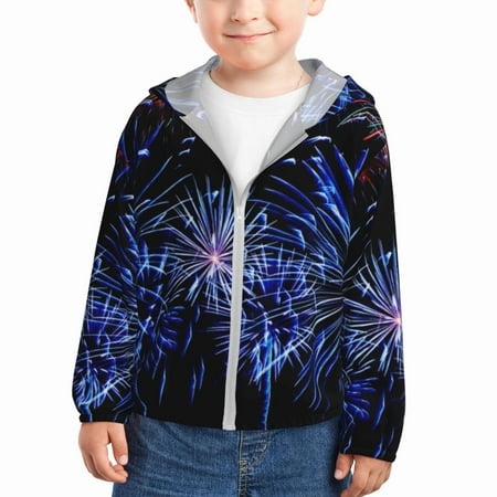 

Goofa Glasses And Fireworks Printed Kids Zip-Up Hoodie Girls Boys UPF50+ Sun Protection Jacket Hooded Cooling Shirt-3 Years