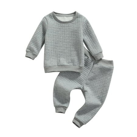

FOCUSNORM 2Pcs Sportswear Baby Unisex Autumn Long Sleeve Round Neck Plain T-Shirt + Elastic Waist Ankle Banded Pants