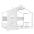 thumbnail image 6 of Twin Size House Bed with Storage Shelf, Wood Montessori Floor Bed with Roof, Headboard and Footboard for Toddlers, Boys, Girls, White, 6 of 10