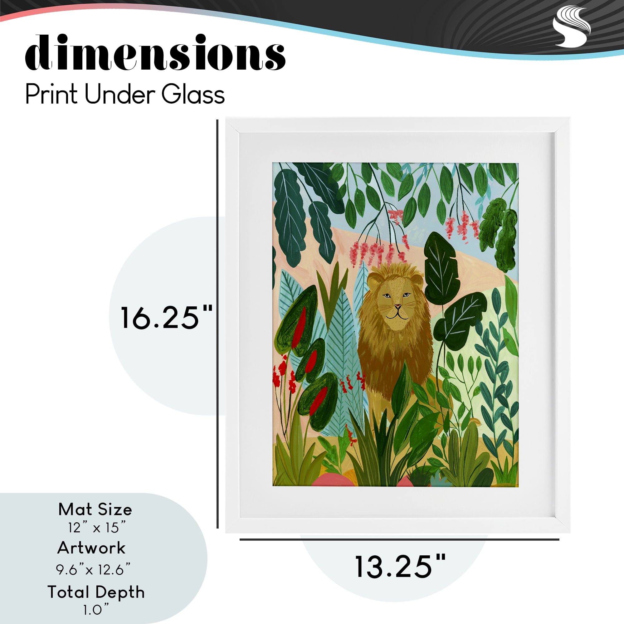 Stoic Lion Tropical Forest White Framed Print Under Glass, design by Nabeela Rumi
