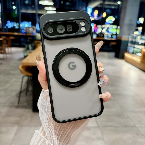 Translucent Case for Google Pixel 10a with Magnetic Ring Stand, Ultra Slim Shockproof Protective Cover, Anti-Scratch Lightweight Phone Case, Matte Clear Back, Black