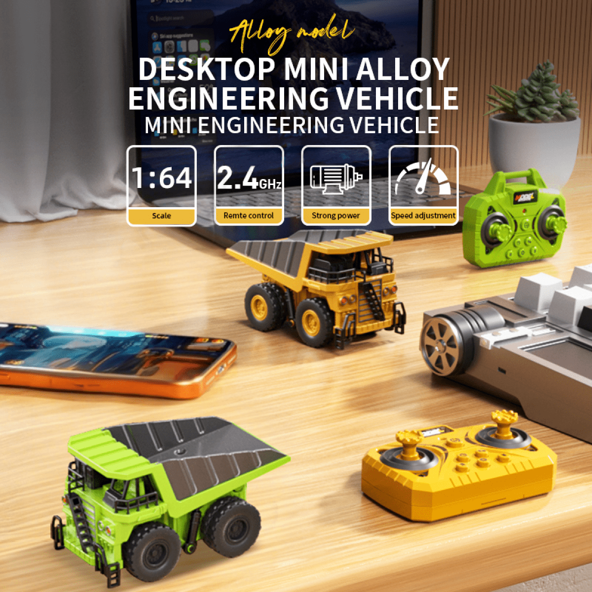 RC Dump Truck 1:64 Mini Alloy Remote Control Car with Adjustment Lights & Sound, APP Control Construction Truck for Kids Adults Gifts(Green)