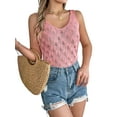 thumbnail image 3 of Womens Summer Crochet Tank Tops Knit Sleeveless Scoop Neck Sweater Vest Boho Hollow Out Cover Ups Pink L, 3 of 9