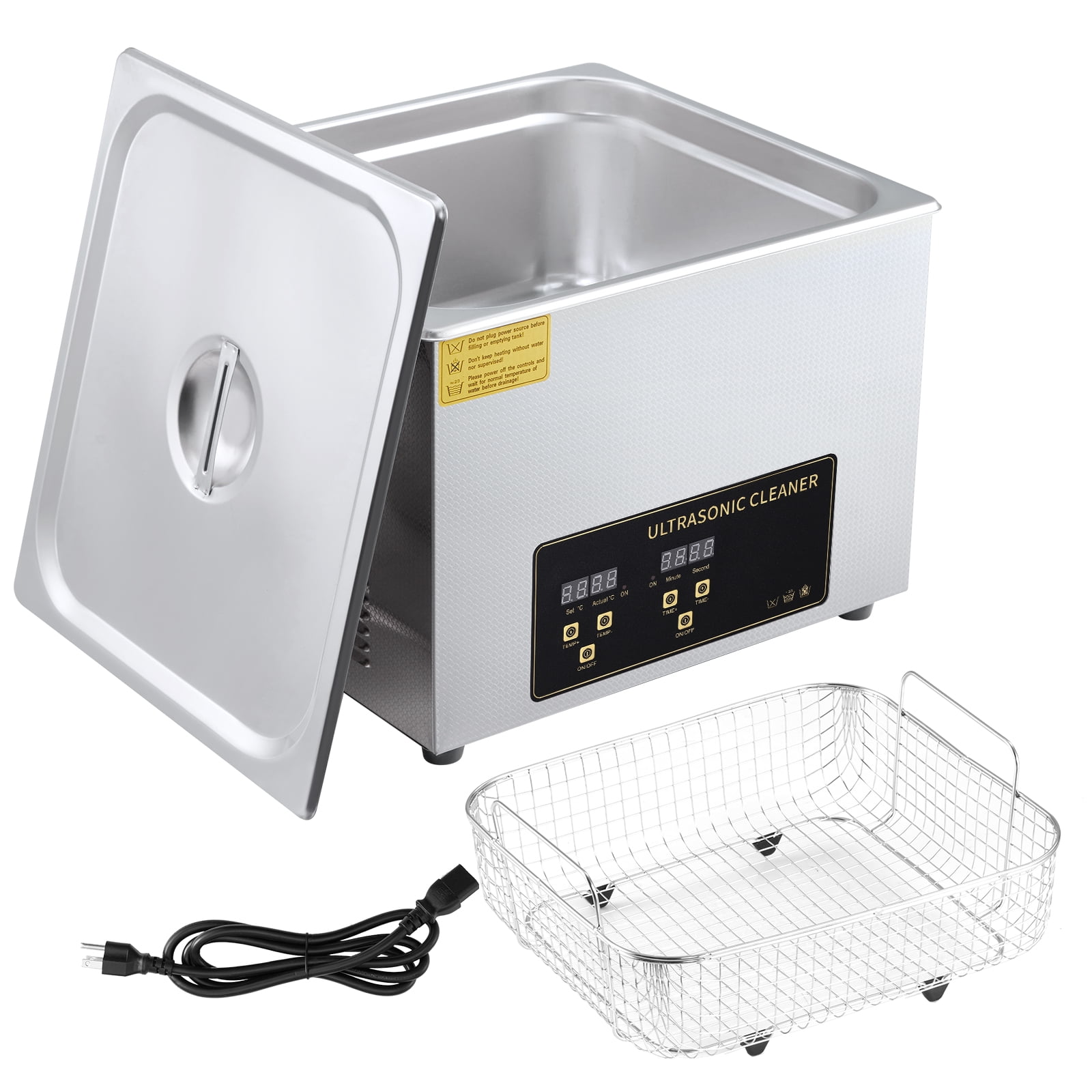 JustSmart 15L Commercial Ultrasonic Cleaner. Stainless Steel Parts Washer with Heater and Digital Timer. 360W 40kHz Ultrasonic Cleaning Machine with Black Control Panel for Auto Parts. Lab & Jew