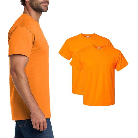 Hanes Essential-T High Visibility Men's Short Sleeve T-Shirt, Safety Orange, CVC Fabric, S, 2 Pack