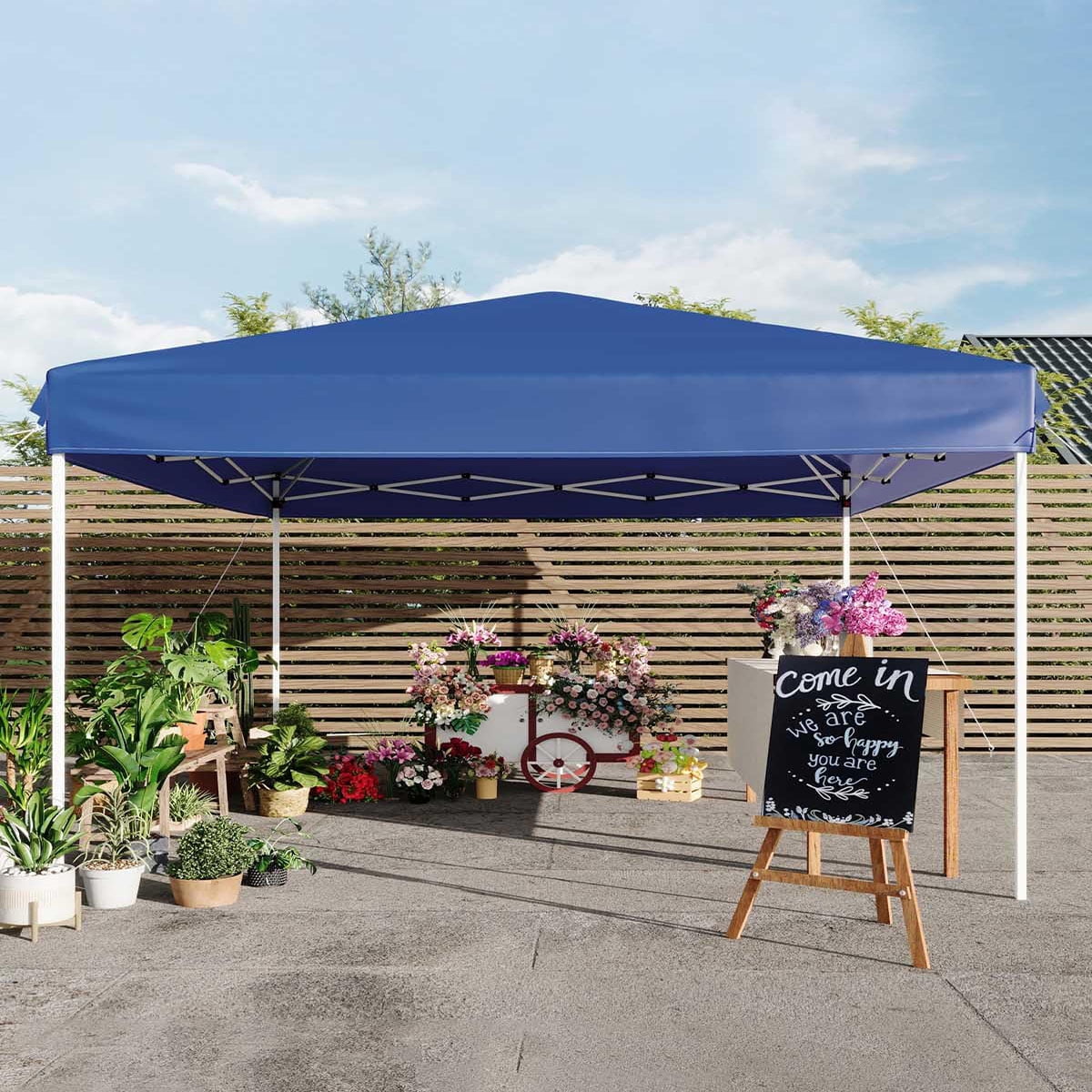 Soonbuy 10x10 Pop Up Canopy with 3 Sidewalls,Easy Up Camping Tent with One Button Push Setup - 1 Roller Bag, 3 Adjustable Height, 4 Weight Bags for Deck, Garden, Sports, Beach, Party
