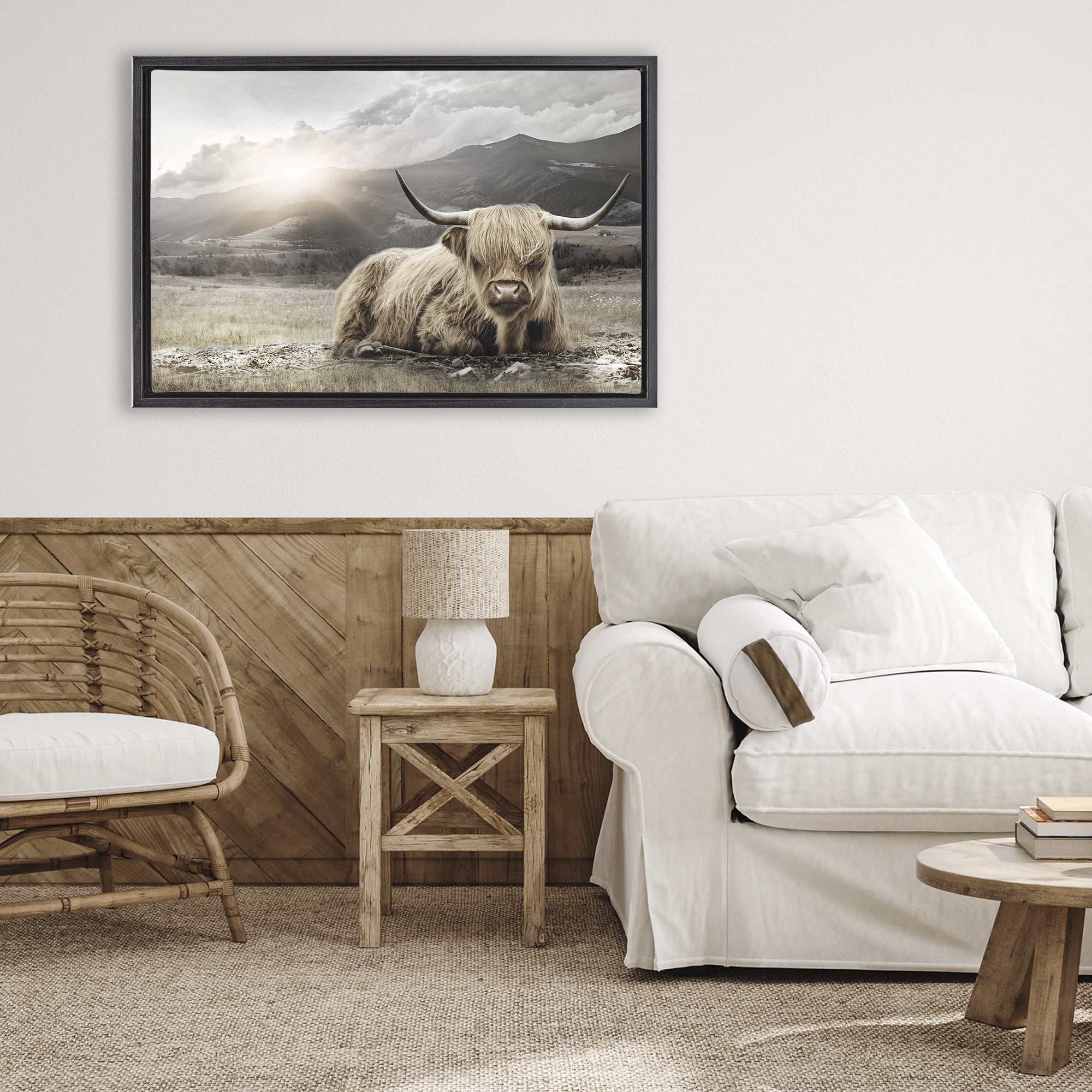 Stupell Industries Cattle Resting in Morning Sun Black Framed Floater Canvas Wall Art, design by CAD Designs