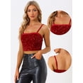 thumbnail image 2 of Camisola de terciopelo con tirantes finos y lentejuelas brillantes Allegra K para mujer Rojo M, 2 of 6