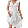 thumbnail image 2 of Women'S 2025Eyelet Lace Embroidery Smocked Waist Party Dress Flutter Sleeve A Line Midi Long Sun Dress White S, 2 of 8